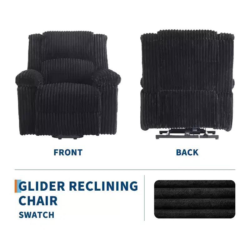 Corduroy Recliner Chair, Manual Recliner Sofa with Handle, Pillow Top Arms, Thick Padding, Side Pocket, Living Room, Bedroom, Home Theater, Dark Gray