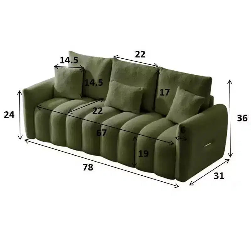 MAYEERTY 78 inch Premium Teddy Fabric Sofa with 3 Back Pillows and 3 Back Cushions Solid Wood Frame 3 Seat Sofa with Oversized Upholstered Chair Green