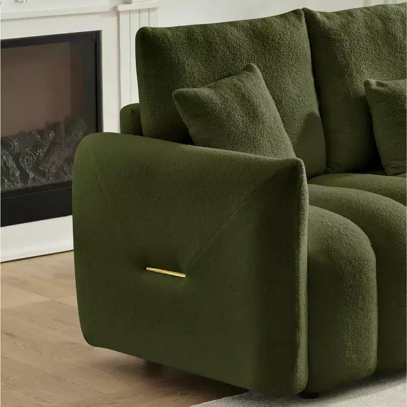 MAYEERTY 78 inch Premium Teddy Fabric Sofa with 3 Back Pillows and 3 Back Cushions Solid Wood Frame 3 Seat Sofa with Oversized Upholstered Chair Green