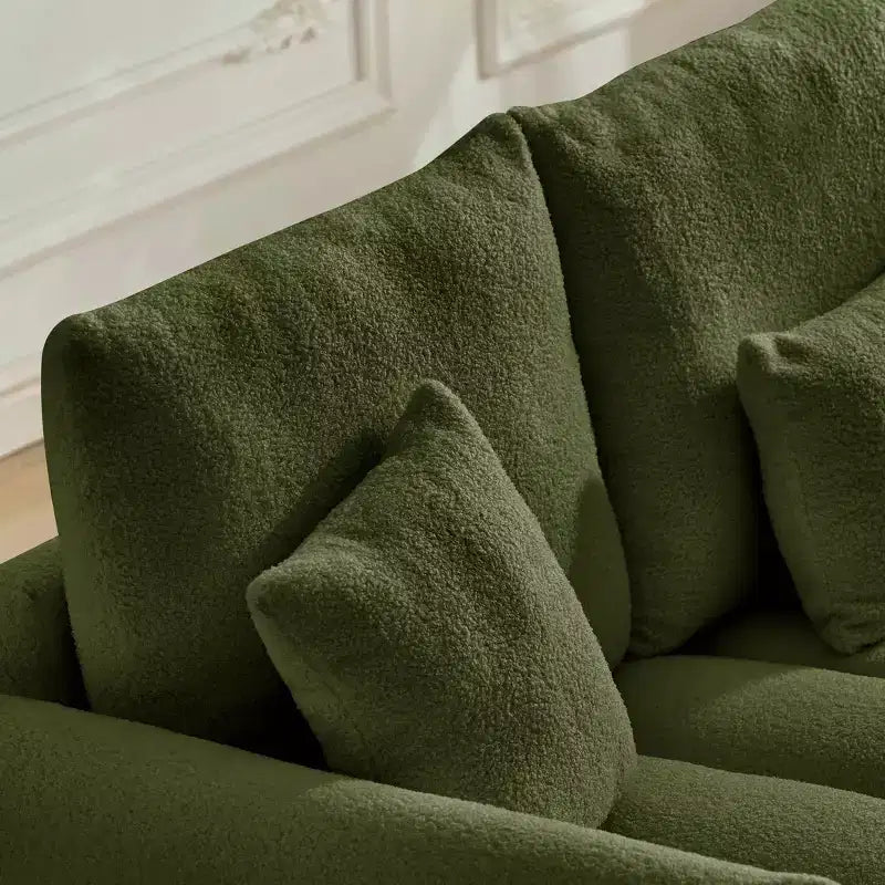MAYEERTY 78 inch Premium Teddy Fabric Sofa with 3 Back Pillows and 3 Back Cushions Solid Wood Frame 3 Seat Sofa with Oversized Upholstered Chair Green