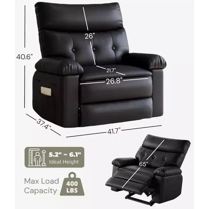 Oversized Wide Recliner Chair - PU Leather Large Manual Recliner for Adults,1.5X Sponge Filling and Easy Recline Mechanism for Relaxation
