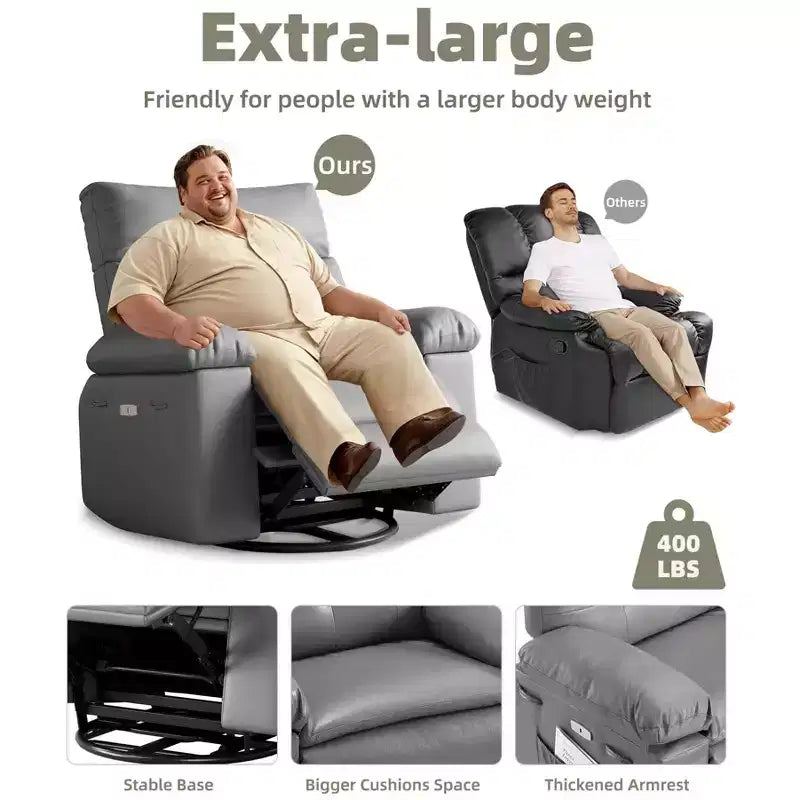 Oversized Wide Recliner Chair - PU Leather Large Manual Recliner for Adults,1.5X Sponge Filling and Easy Recline Mechanism for Relaxation