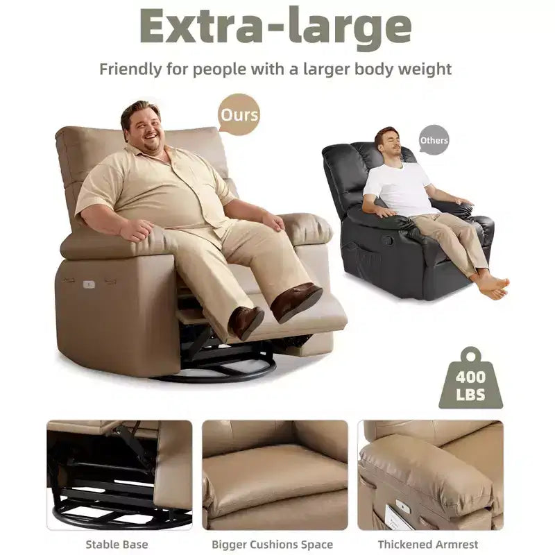 Oversized Wide Recliner Chair - PU Leather Large Manual Recliner for Adults,1.5X Sponge Filling and Easy Recline Mechanism for Relaxation