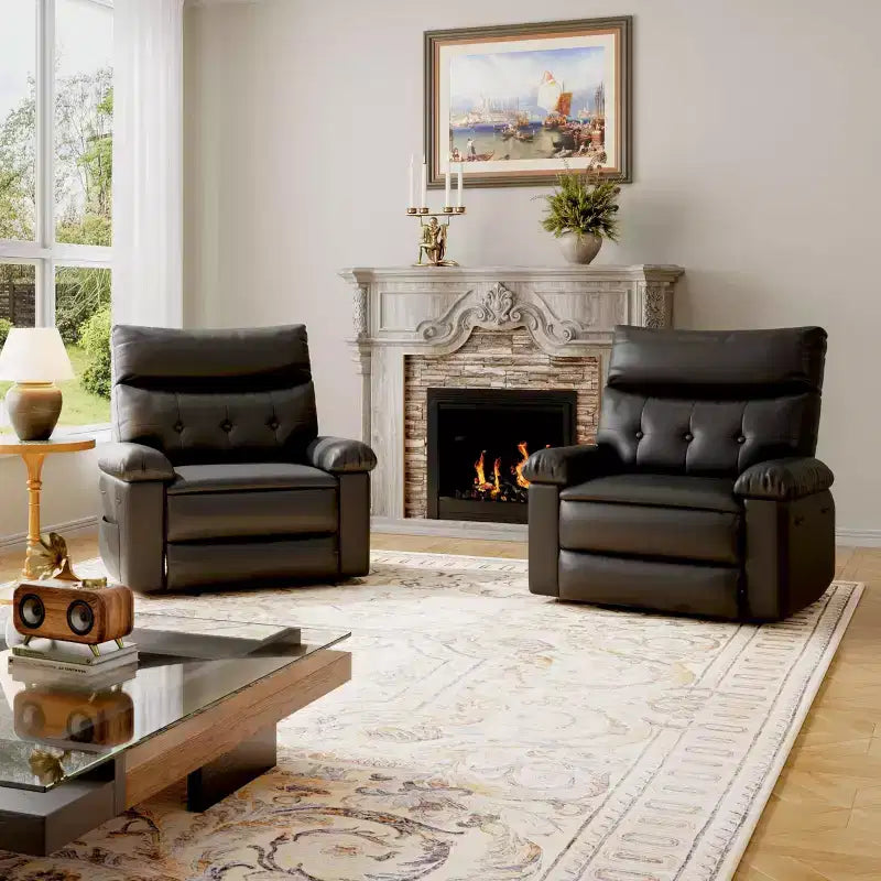 Oversized Wide Recliner Chair - Heat and Massage, PU Leather Extra Wide Manual Recliner for Adults, Large Lazy Chair with 1.5X Sponge Comfort Arm