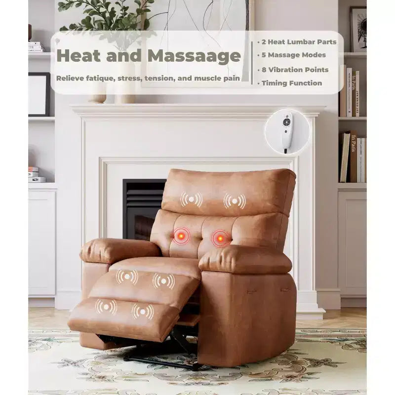 Oversized Wide Recliner Chair - Heat and Massage, PU Leather Extra Wide Manual Recliner for Adults, Large Lazy Chair with 1.5X Sponge Comfort Arm