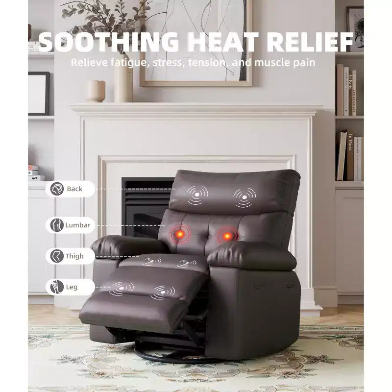Oversized Wide Recliner Chair - Heat and Massage, PU Leather Extra Wide Manual Recliner for Adults, Large Lazy Chair with 1.5X Sponge Comfort Arm
