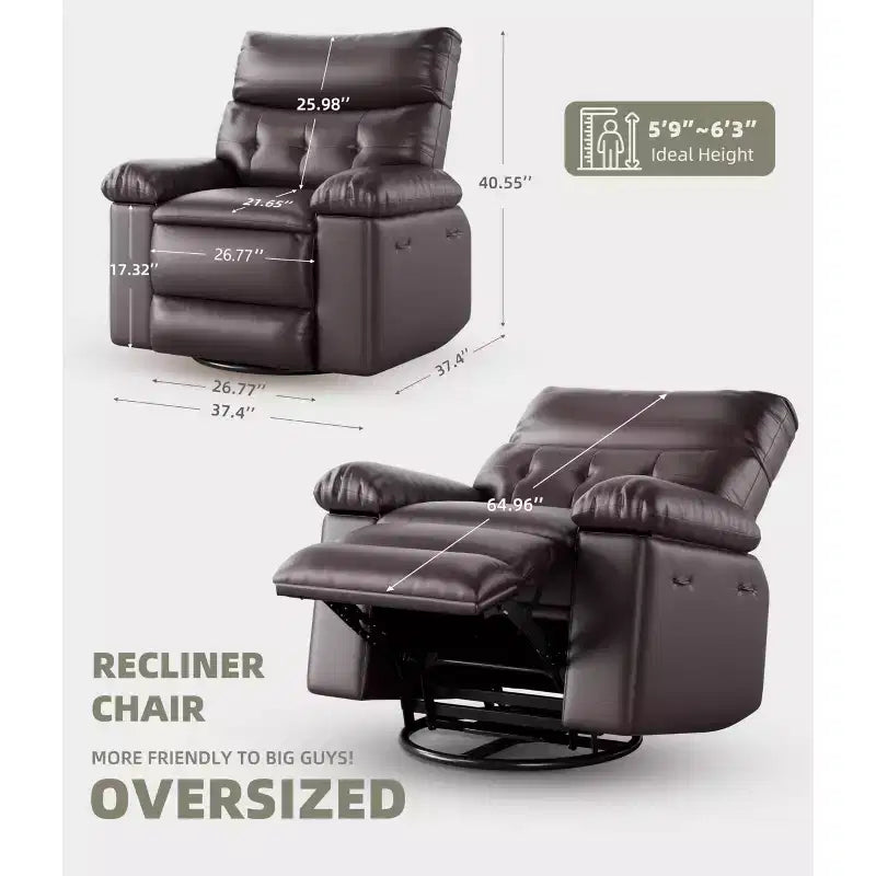 Oversized Wide Recliner Chair - Heat and Massage, PU Leather Extra Wide Manual Recliner for Adults, Large Lazy Chair with 1.5X Sponge Comfort Arm