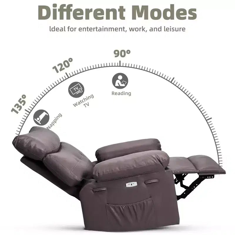 Oversized Wide Recliner Chair - Heat and Massage, PU Leather Extra Wide Manual Recliner for Adults, Large Lazy Chair with 1.5X Sponge Comfort Arm