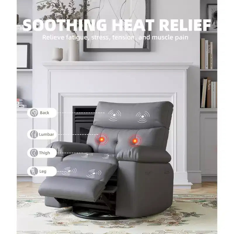 Oversized Wide Recliner Chair - Heat and Massage, PU Leather Extra Wide Manual Recliner for Adults, Large Lazy Chair with 1.5X Sponge Comfort Arm