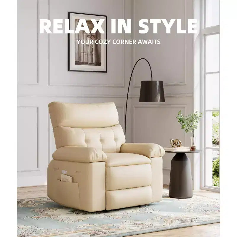 Oversized Wide Recliner Chair - Heat and Massage, PU Leather Extra Wide Manual Recliner for Adults, Large Lazy Chair with 1.5X Sponge Comfort Arm