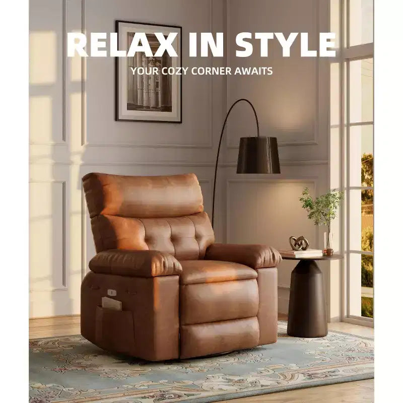 Oversized Wide Recliner Chair - Heat and Massage, PU Leather Extra Wide Manual Recliner for Adults, Large Lazy Chair with 1.5X Sponge Comfort Arm