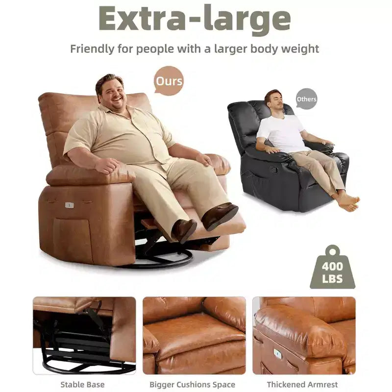 Oversized Wide Recliner Chair - Heat and Massage, PU Leather Extra Wide Manual Recliner for Adults, Large Lazy Chair with 1.5X Sponge Comfort Arm