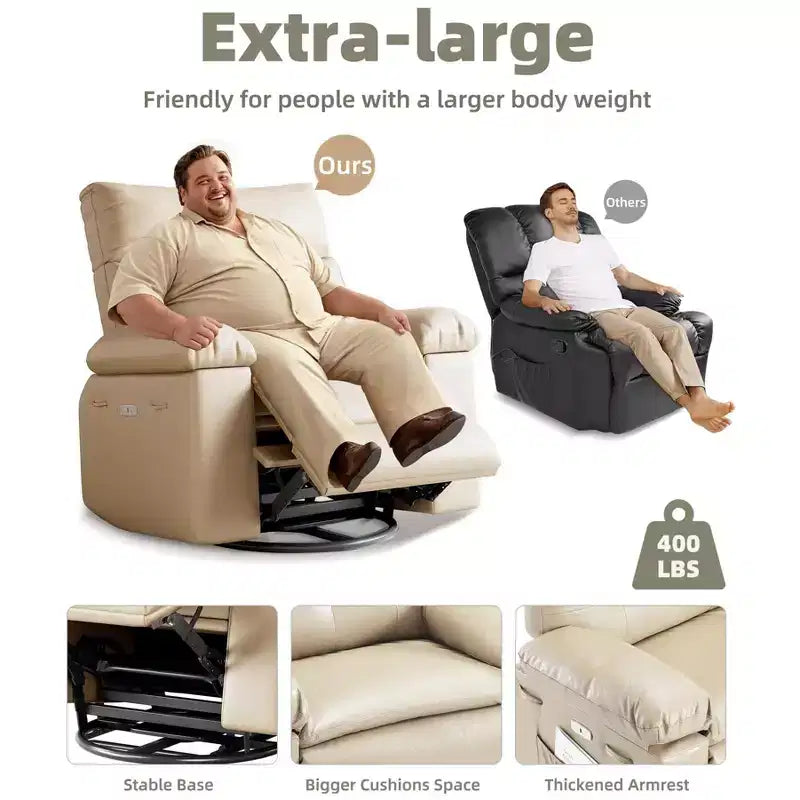 Oversized Wide Recliner Chair - Heat and Massage, PU Leather Extra Wide Manual Recliner for Adults, Large Lazy Chair with 1.5X Sponge Comfort Arm
