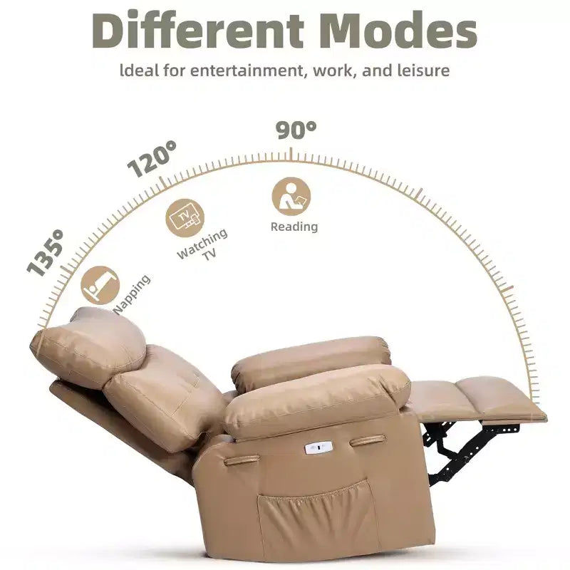 Oversized Wide Recliner Chair - Heat and Massage, PU Leather Extra Wide Manual Recliner for Adults, Large Lazy Chair with 1.5X Sponge Comfort Arm