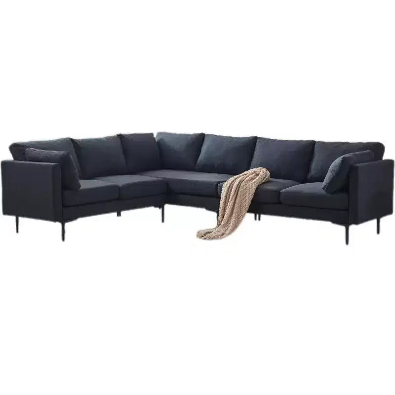 Homy Casa 106 L-Shaped Sectional Sofa, 6-Seat Modern Linen Fabric Couch with Metal Legs and 2 Pillows, Corner Living Room Seating, Dark Gray