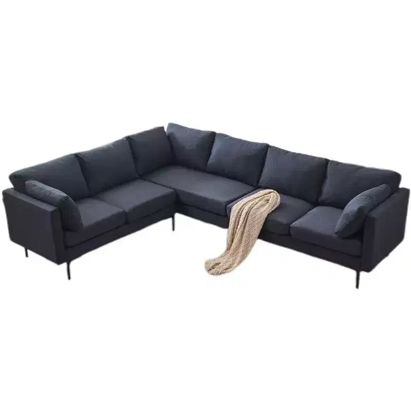 Homy Casa 106 L-Shaped Sectional Sofa, 6-Seat Modern Linen Fabric Couch with Metal Legs and 2 Pillows, Corner Living Room Seating, Dark Gray