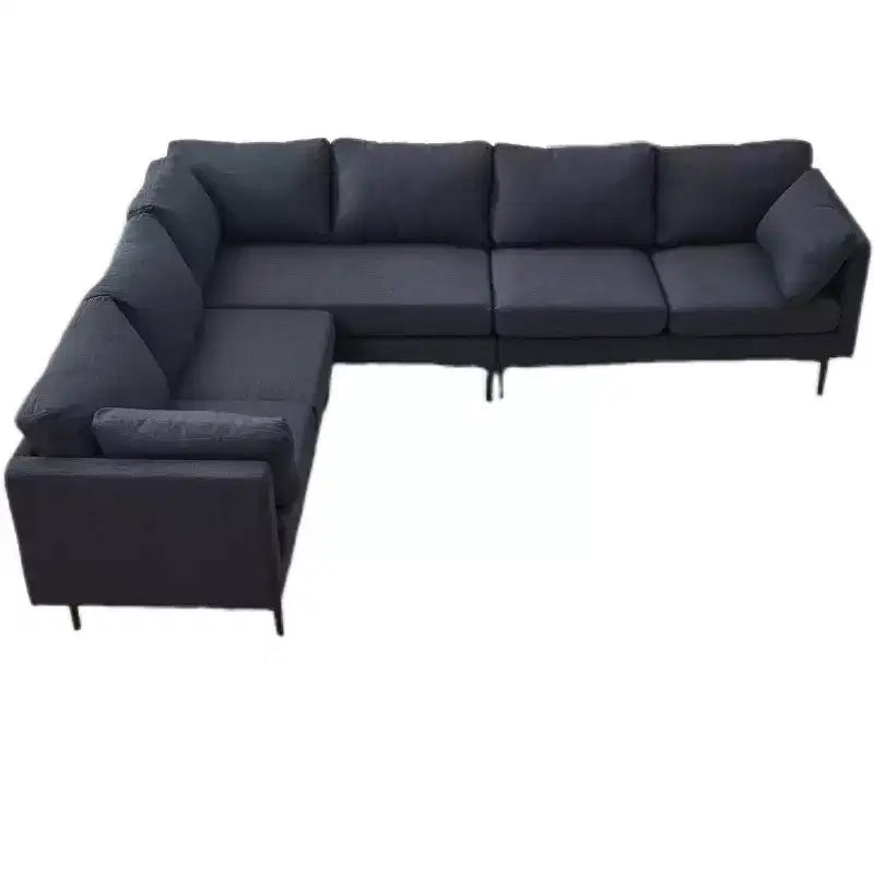 Homy Casa 106 L-Shaped Sectional Sofa, 6-Seat Modern Linen Fabric Couch with Metal Legs and 2 Pillows, Corner Living Room Seating, Dark Gray