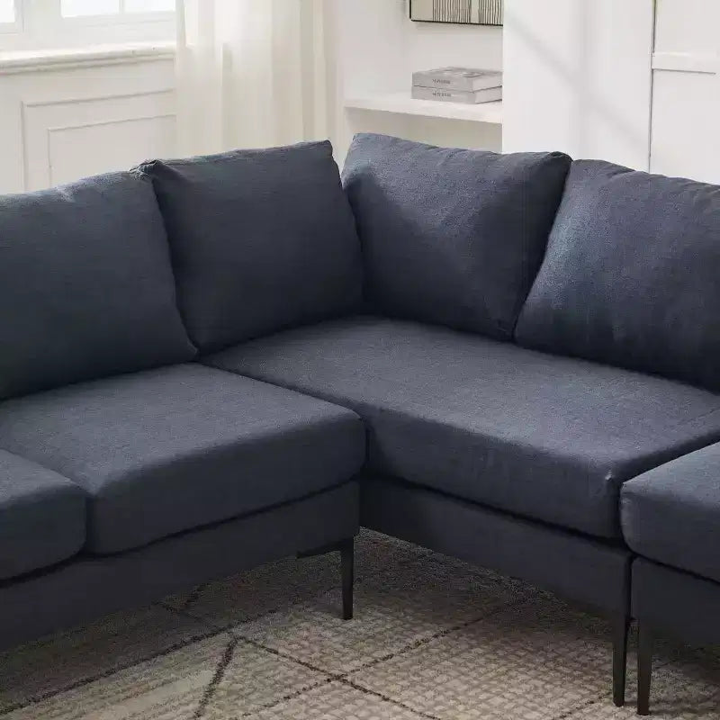 Homy Casa 106 L-Shaped Sectional Sofa, 6-Seat Modern Linen Fabric Couch with Metal Legs and 2 Pillows, Corner Living Room Seating, Dark Gray