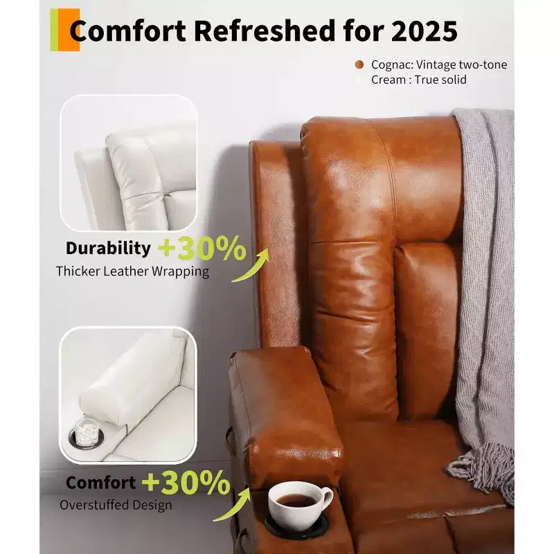 Power Lift Recliner Chair with Heat & Massage, Electric Adjustable PU Leather Recliner for Elderly, Remote Control, Side Pocket, Comfortable Support