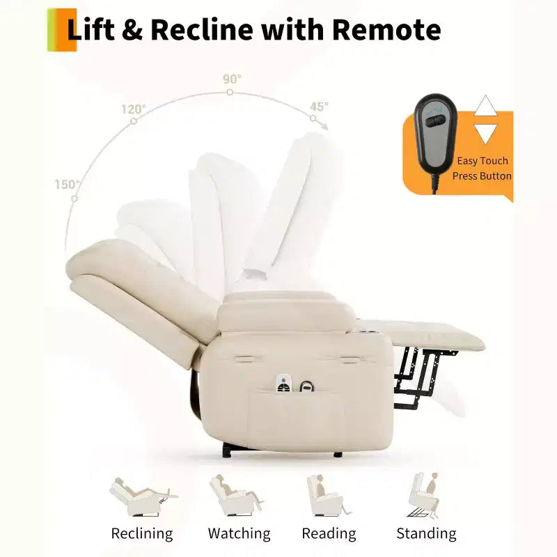 Power Lift Recliner Chair with Heat & Massage, Electric Adjustable PU Leather Recliner for Elderly, Remote Control, Side Pocket, Comfortable Support