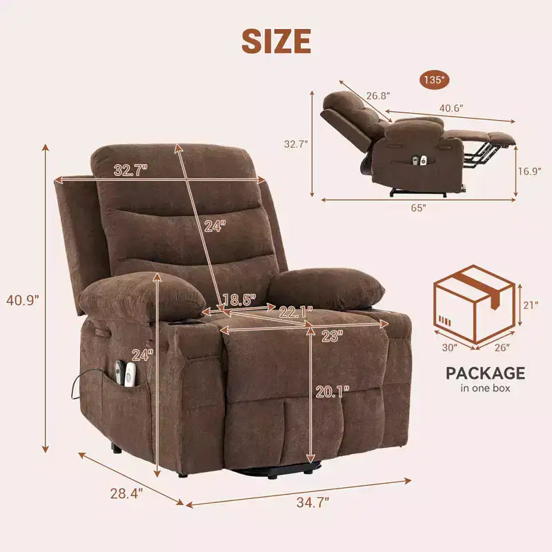Sillón reclinable eléctrico Power Lift, reclinables eléctricos de gran tamaño para personas mayores con calor y masaje, portavasos, bolsillo lateral, asiento de sofá individual para sala de estar