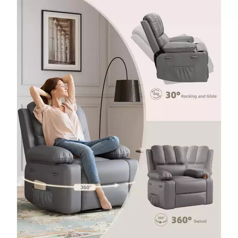 Oversized Recliner Chairs with Heat and Massage - Lazy Recliner Chair for Adults- Manual Single Sofa with Cup Holder for Living Rooms, Bedrooms