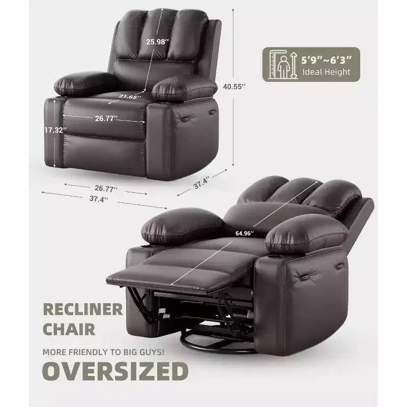 Oversized Recliner Chairs with Heat and Massage - Lazy Recliner Chair for Adults- Manual Single Sofa with Cup Holder for Living Rooms, Bedrooms