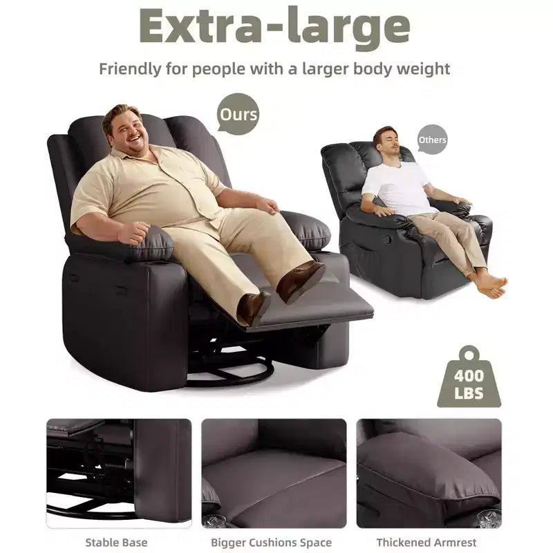 Oversized Recliner Chairs with Heat and Massage - Lazy Recliner Chair for Adults- Manual Single Sofa with Cup Holder for Living Rooms, Bedrooms