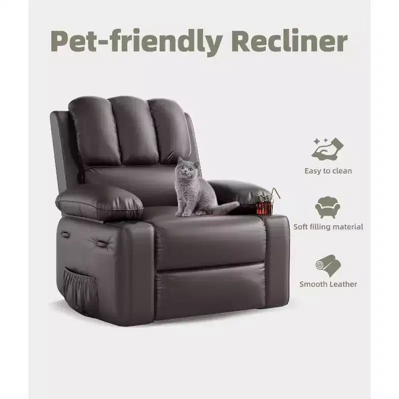 Oversized Recliner Chairs with Heat and Massage - Lazy Recliner Chair for Adults- Manual Single Sofa with Cup Holder for Living Rooms, Bedrooms