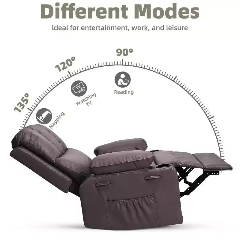 Oversized Recliner Chairs with Heat and Massage - Lazy Recliner Chair for Adults- Manual Single Sofa with Cup Holder for Living Rooms, Bedrooms