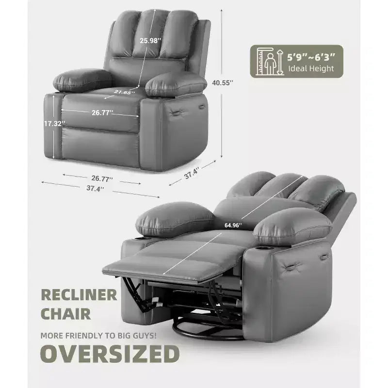 Oversized Recliner Chairs with Heat and Massage - Lazy Recliner Chair for Adults- Manual Single Sofa with Cup Holder for Living Rooms, Bedrooms