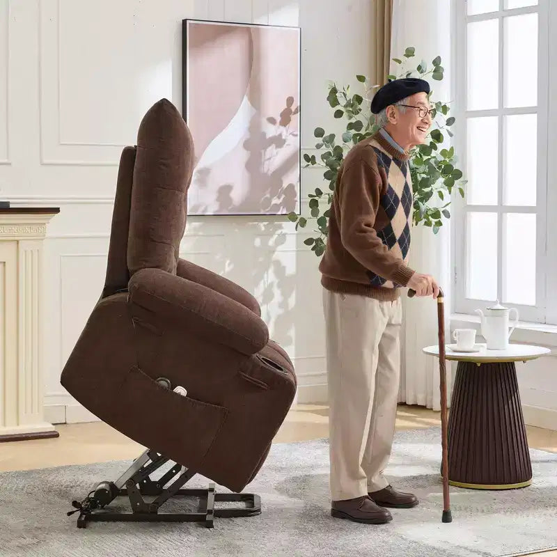 Power Lift Recliner Chair for Elderly - Electric Massage & Heat Recliner with 45 Assist Stand, Living Room Sofa, Swivel Rocker with Cup Holders
