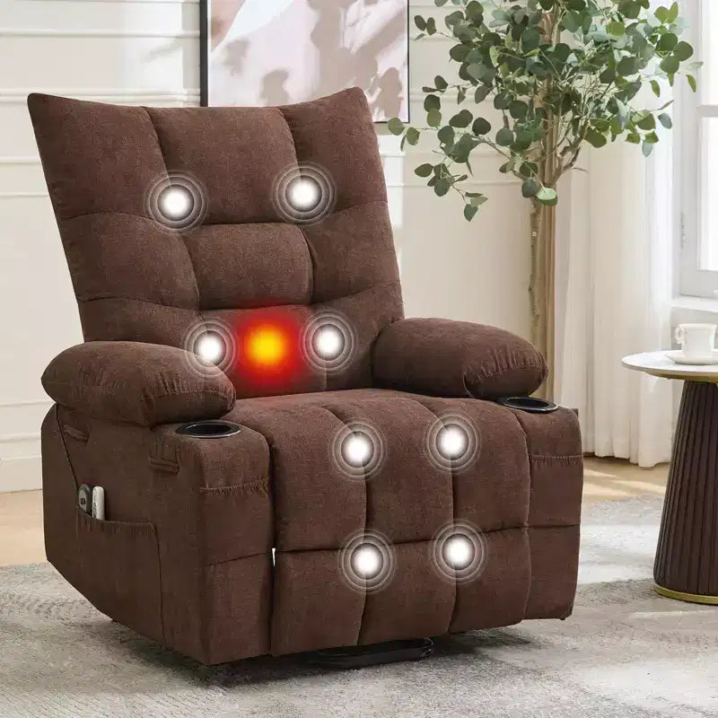 Power Lift Recliner Chair for Elderly - Electric Massage & Heat Recliner with 45 Assist Stand, Living Room Sofa, Swivel Rocker with Cup Holders