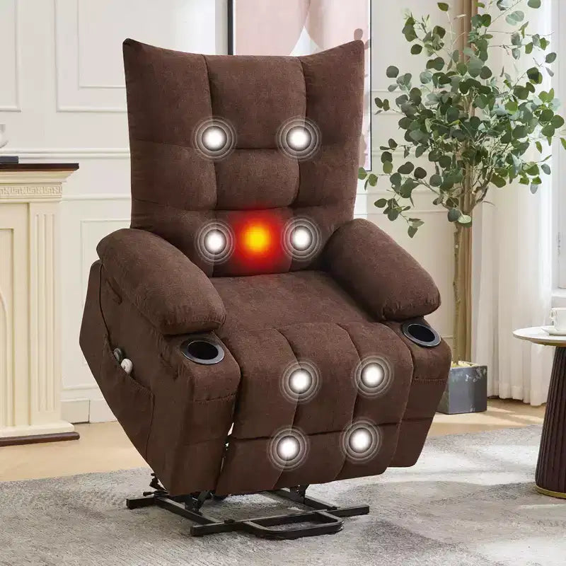 Power Lift Recliner Chair for Elderly - Electric Massage & Heat Recliner with 45 Assist Stand, Living Room Sofa, Swivel Rocker with Cup Holders