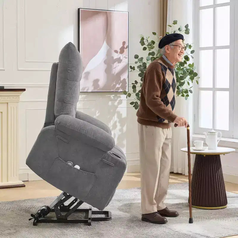 Power Lift Recliner Chair for Elderly - Electric Massage & Heat Recliner with 45 Assist Stand, Living Room Sofa, Swivel Rocker with Cup Holders