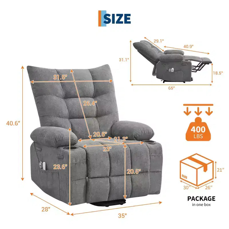 Power Lift Recliner Chair for Elderly - Electric Massage & Heat Recliner with 45 Assist Stand, Living Room Sofa, Swivel Rocker with Cup Holders