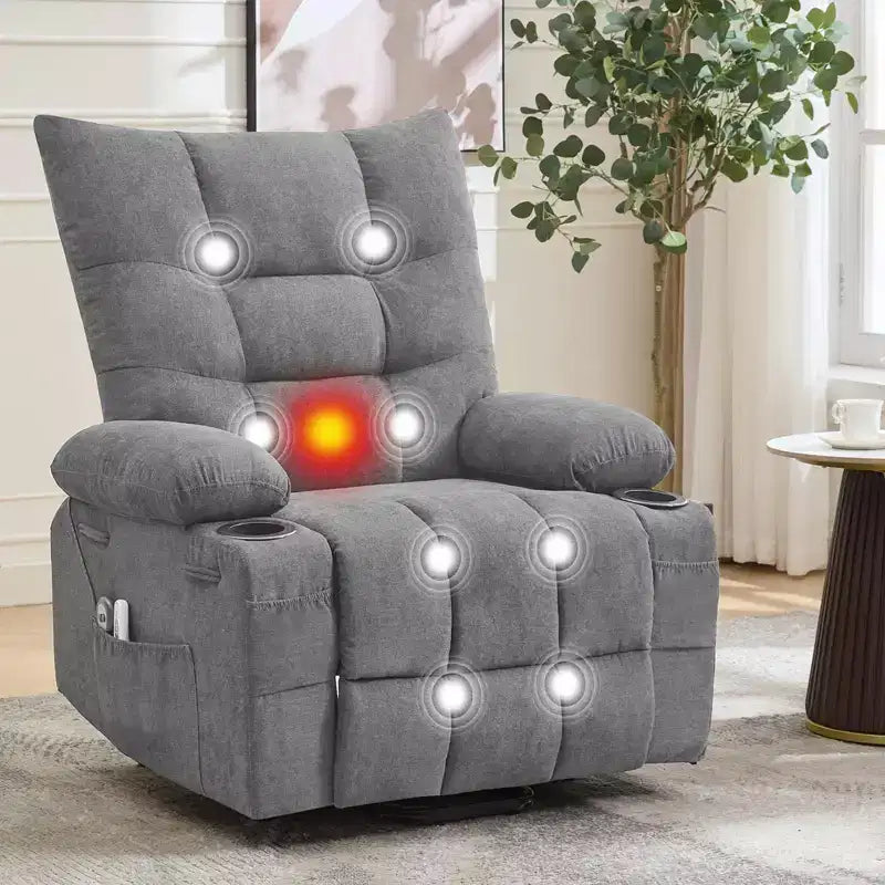 Power Lift Recliner Chair for Elderly - Electric Massage & Heat Recliner with 45 Assist Stand, Living Room Sofa, Swivel Rocker with Cup Holders