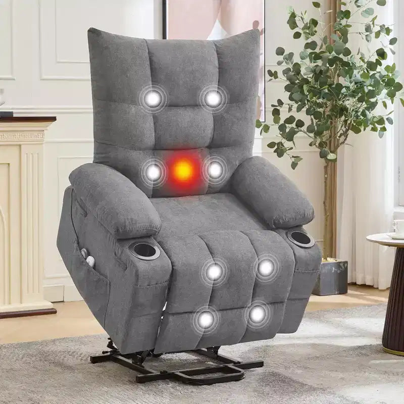 Power Lift Recliner Chair for Elderly - Electric Massage & Heat Recliner with 45 Assist Stand, Living Room Sofa, Swivel Rocker with Cup Holders
