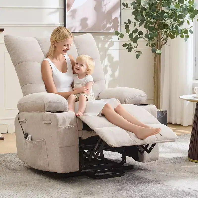 Power Lift Recliner Chair for Elderly - Electric Massage & Heat Recliner with 45 Assist Stand, Living Room Sofa, Swivel Rocker with Cup Holders