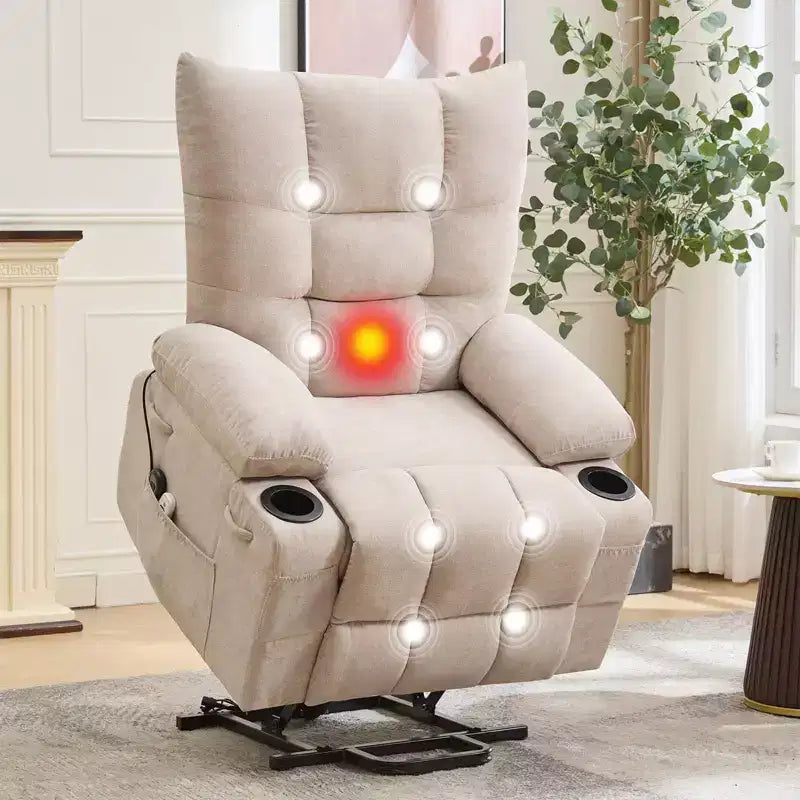 Power Lift Recliner Chair for Elderly - Electric Massage & Heat Recliner with 45 Assist Stand, Living Room Sofa, Swivel Rocker with Cup Holders