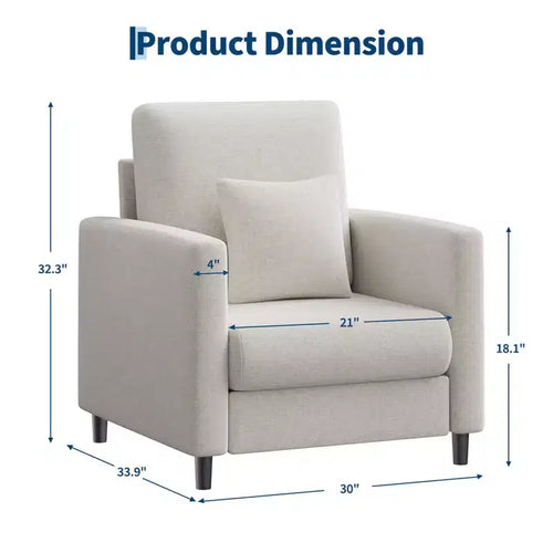 33.9 Sofá sillón, Sofá biplaza de chenilla para lectura en dormitorio, Sofá auxiliar de sala de estar sin herramientas, Almohada no incluida