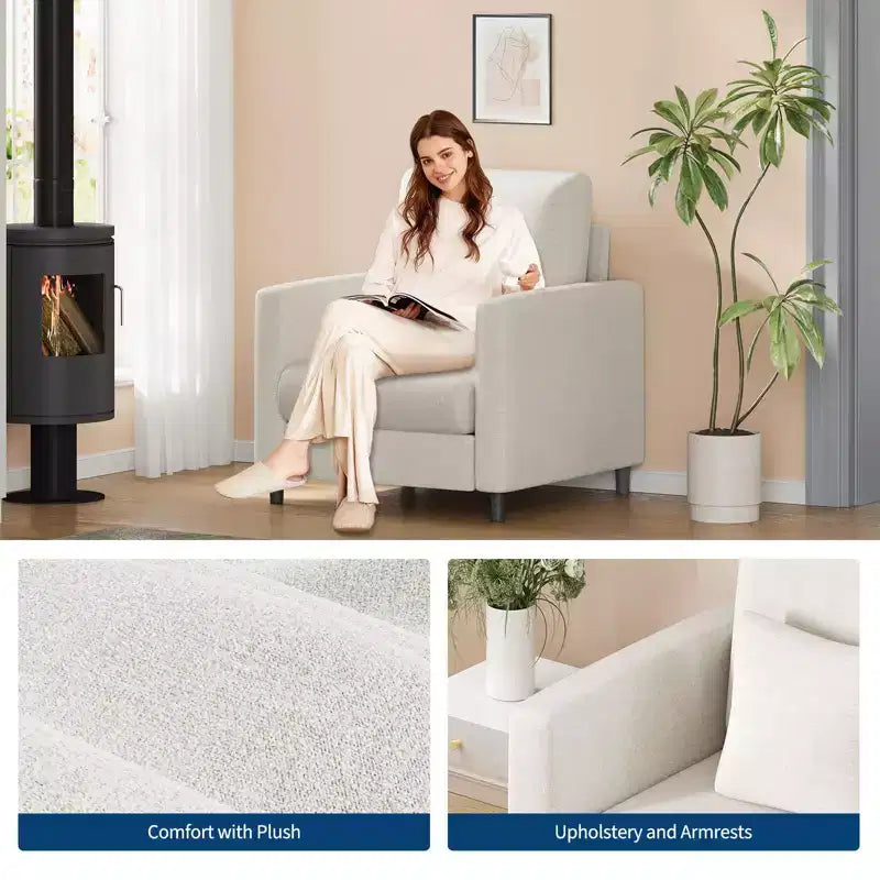 33.9 Sofa Accent Chair, Chenille Loveseat Reading Couch for Bedroom, Tool-Free Setup Living Room Accent Couch, Pillow not included