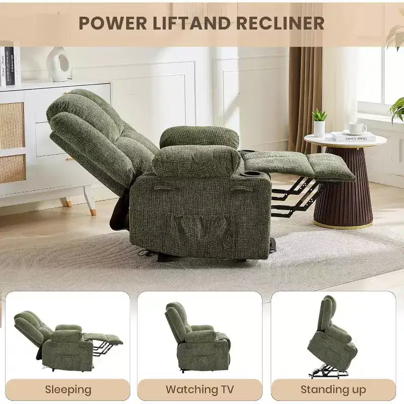 Oversized Power Lift Recliner Chair for Elderly,135Adjustable Lay Flat Lift Chair Electric Recliner Chairs with Massage and Heat, 2 Cup Holders