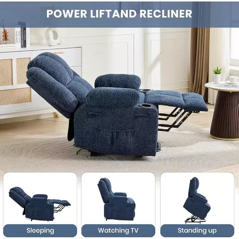 Oversized Power Lift Recliner Chair for Elderly,135Adjustable Lay Flat Lift Chair Electric Recliner Chairs with Massage and Heat, 2 Cup Holders
