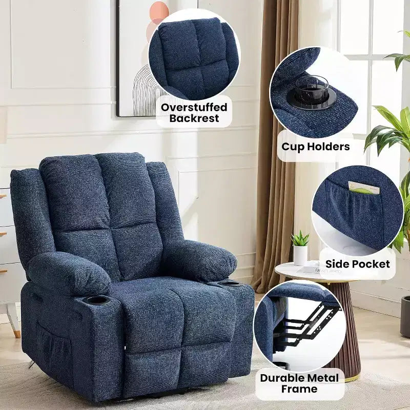 Oversized Power Lift Recliner Chair for Elderly,135Adjustable Lay Flat Lift Chair Electric Recliner Chairs with Massage and Heat, 2 Cup Holders