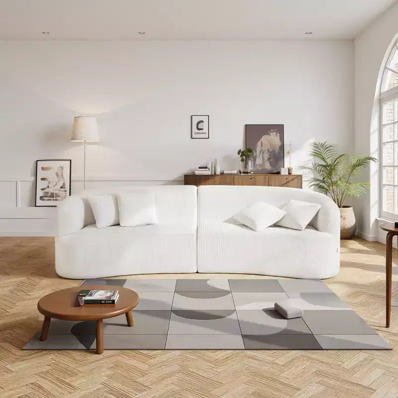 VEVOR Luxury Modern Cloud Plush Sectional Sofa, 112 Curved Modular Couch with 4 Pillows - Oversized Deep Seat Corduroy Fabric, White