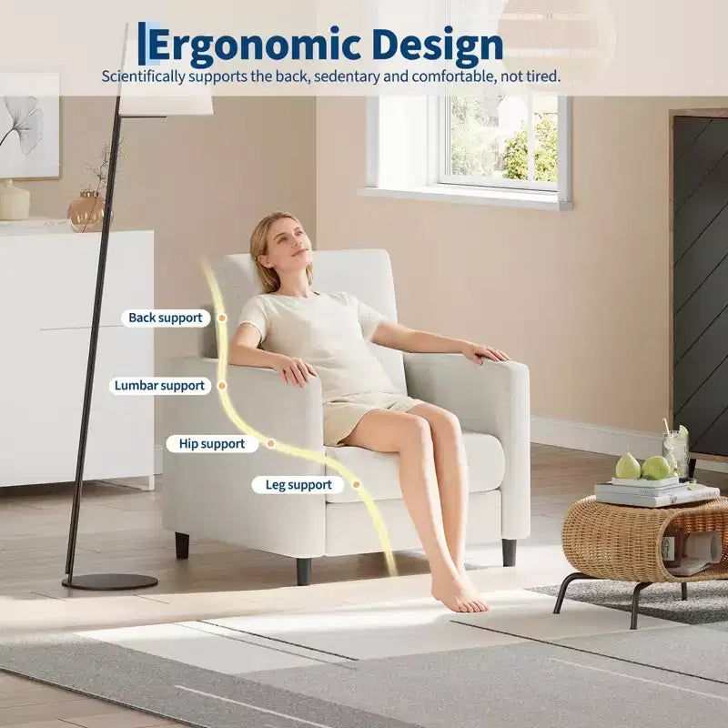 Sofa Accent Chair, 33 Reading Chair for Bedroom, Toll Free Setup Living Room Accent Chairs, Comfy Armchair Living Room, All wood Reading Nook, Beige