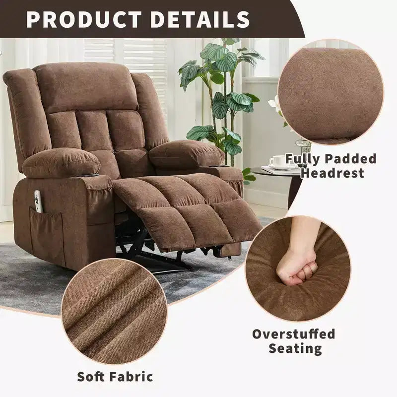 Massage Recliner Chair with Vibration and Lumbar Heat for Adults Large Widen Ergonomic ,Single Sofa Seat with 3 Positions 2 Side Pockets Cup Holders