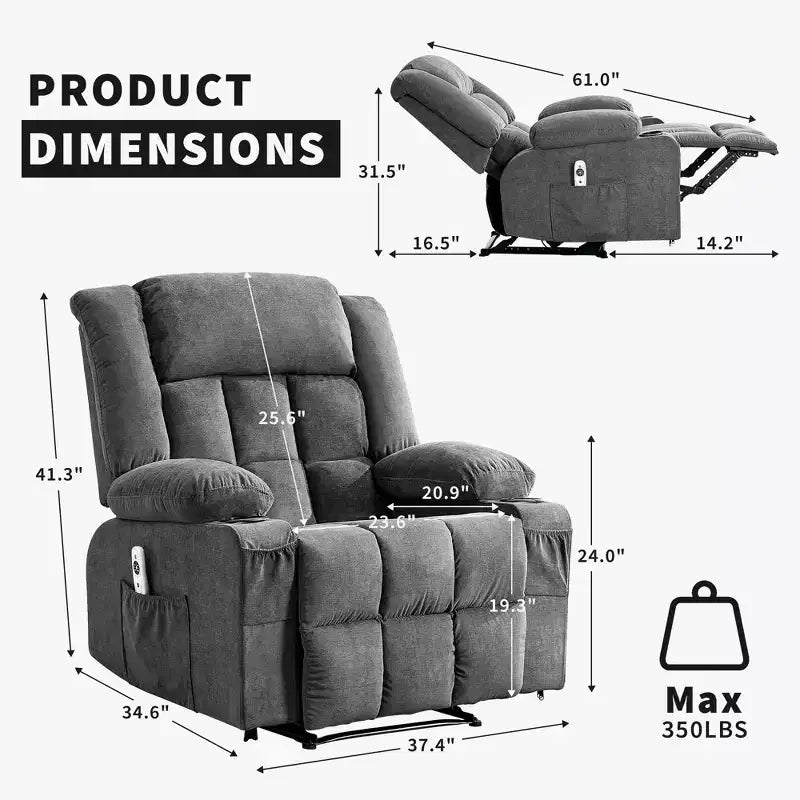 Massage Recliner Chair with Vibration and Lumbar Heat for Adults Large Widen Ergonomic ,Single Sofa Seat with 3 Positions 2 Side Pockets Cup Holders