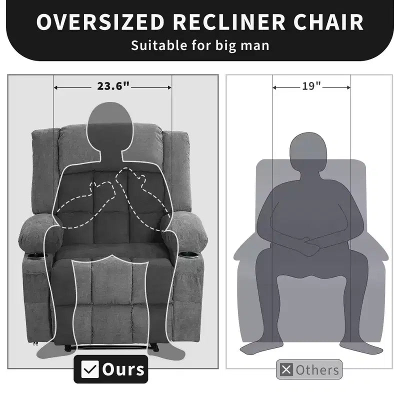 Massage Recliner Chair with Vibration and Lumbar Heat for Adults Large Widen Ergonomic ,Single Sofa Seat with 3 Positions 2 Side Pockets Cup Holders